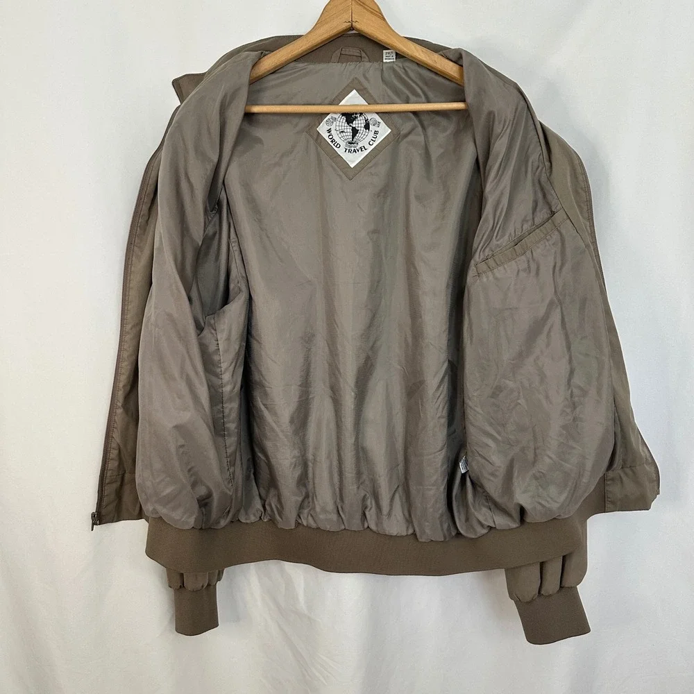 Vintage World Travel Club Jacket Men's 2XLT Bomber Full‎ Zip Lightweight Brown